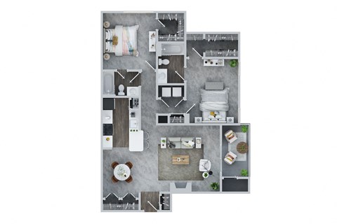 Floor plan for 2 beds, 2 baths, 1246 sqft